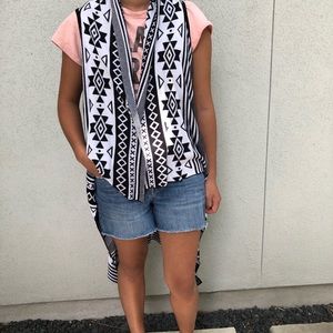 Southwestern Print Blk & Wht Long Sweater Vest